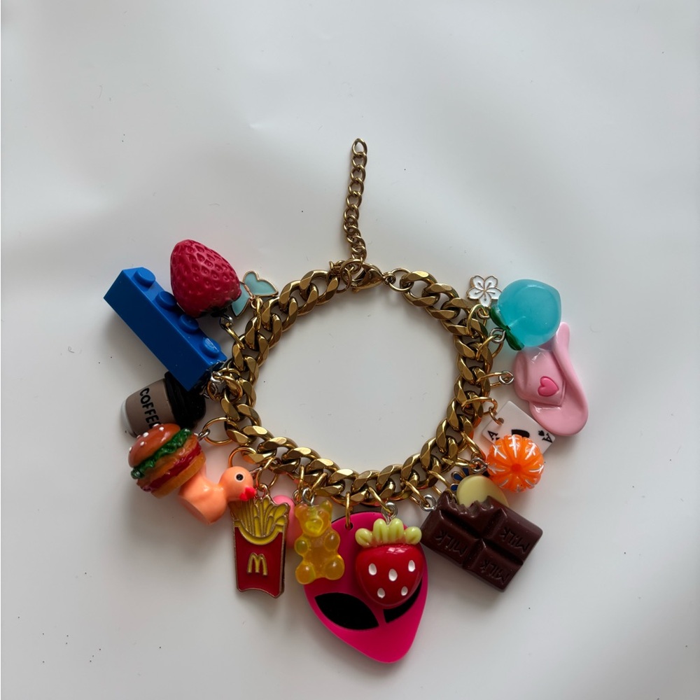 Gold Charm Bracelet with Colorful Charms